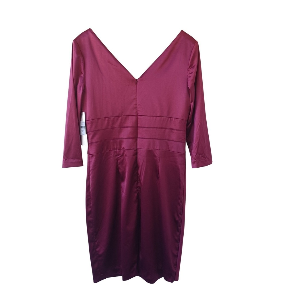 Kay Unger New York Berry Satin V-Neck 3/4 Sleeve TulipWrap Cocktail Dress 12 NWT - Picture 3 of 11